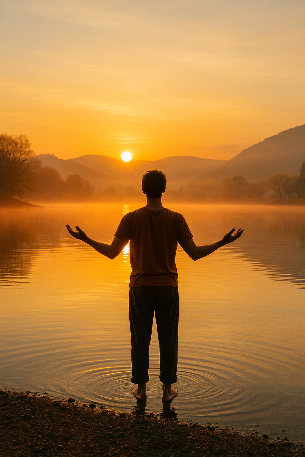 A sunrise over a peaceful landscape symbolizing the practice of honoring life through presence and gratitude.