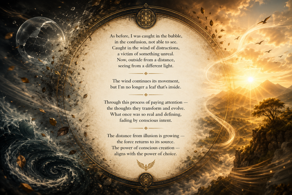 A poetic reflection on journaling and self-awareness — stepping outside the bubble of thought and seeing from a new perspective
