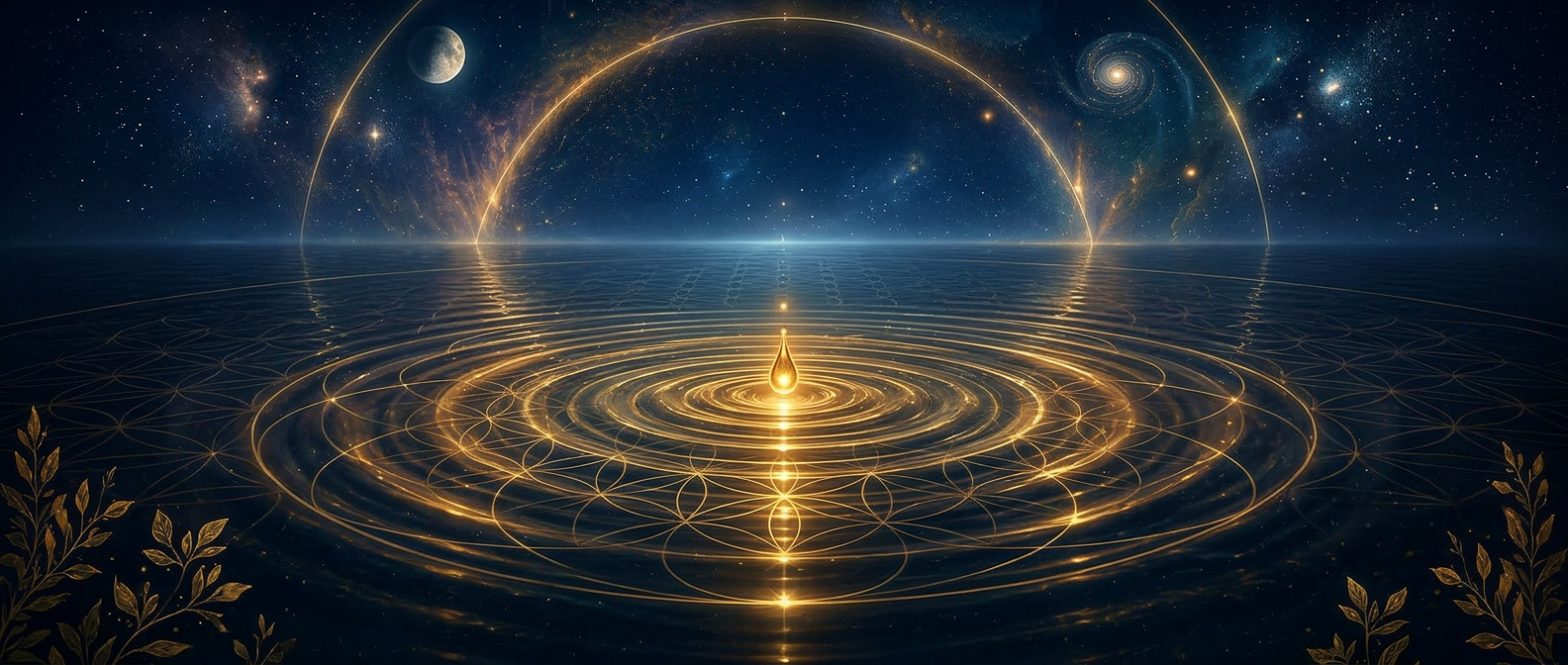 The ripple effect of love and beauty — golden light expanding through the tapestry of life